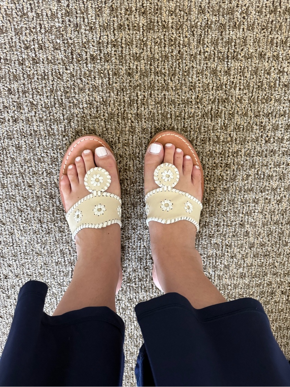 Jack Rogers Cream White Leather Circle Medallion Sandals